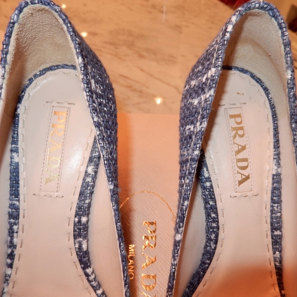Prada Tweed Blue Wedges with Bows Size 39 - Picture 7 of 8
